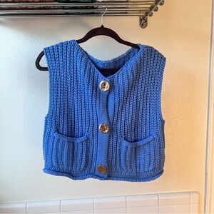 Blue Knit Vest with Large Buttons